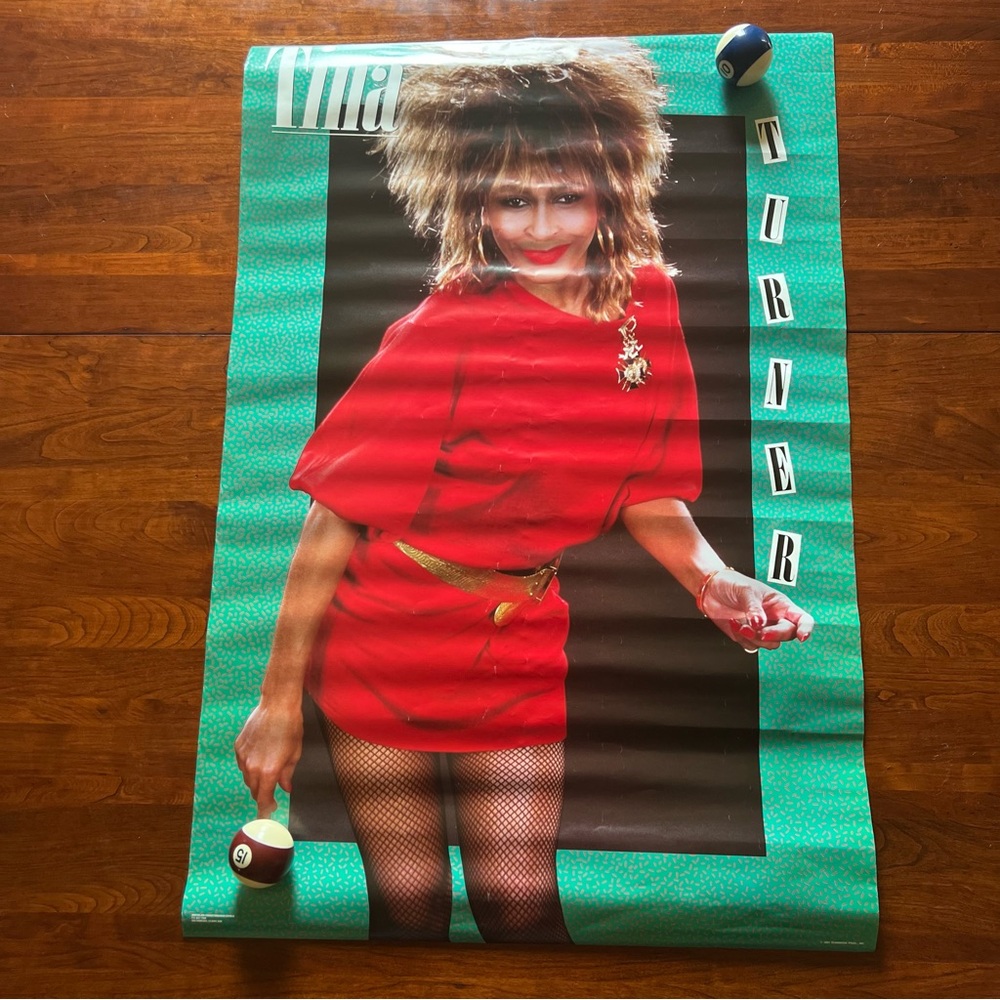 New Vintage Rolled 1985 Tina Turner Music Poster Teamwork Red Dress 80s 36”x24”